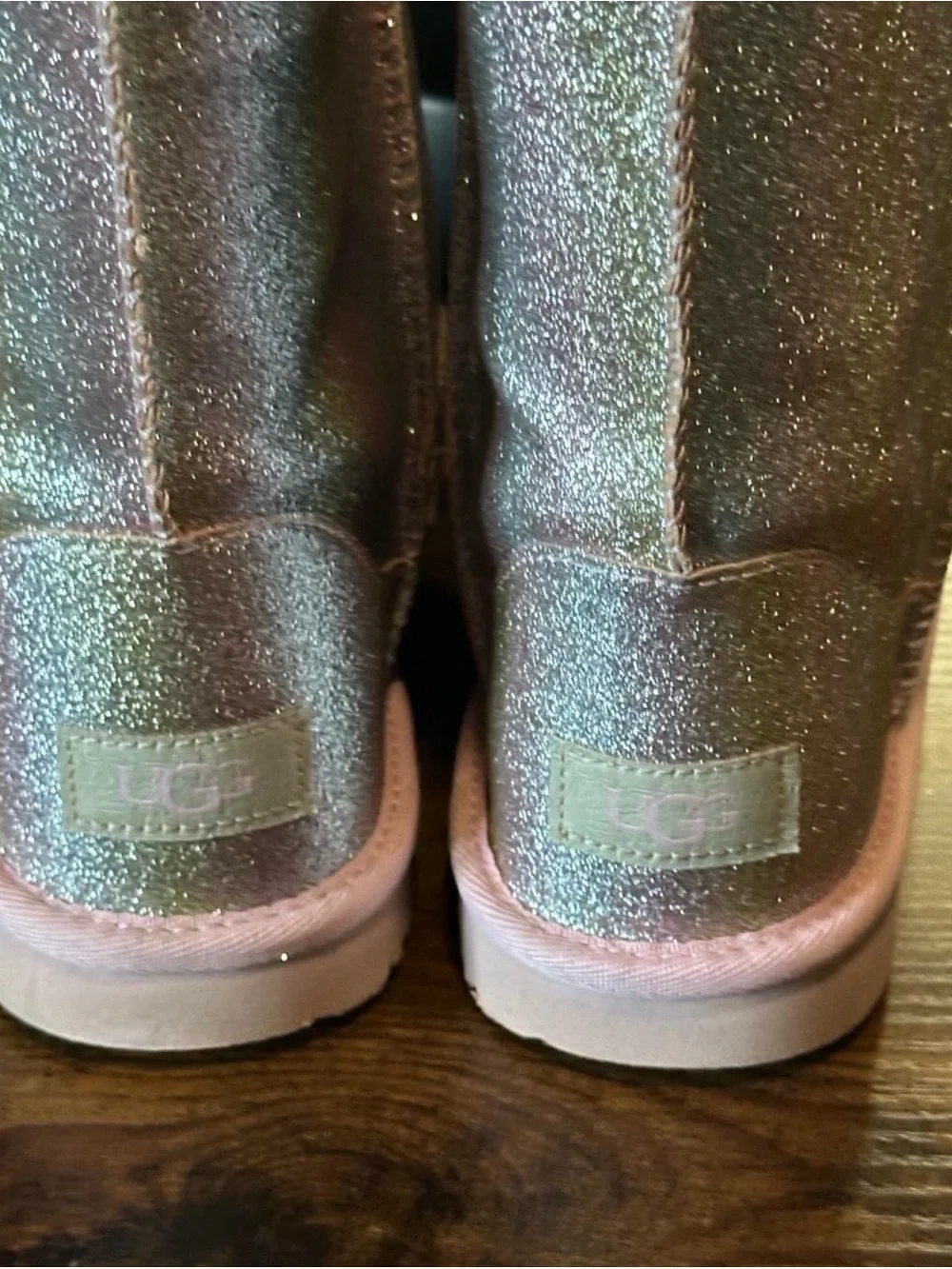 UGG Kids Glitter Sparkle Boots - Silver with Pink Trim